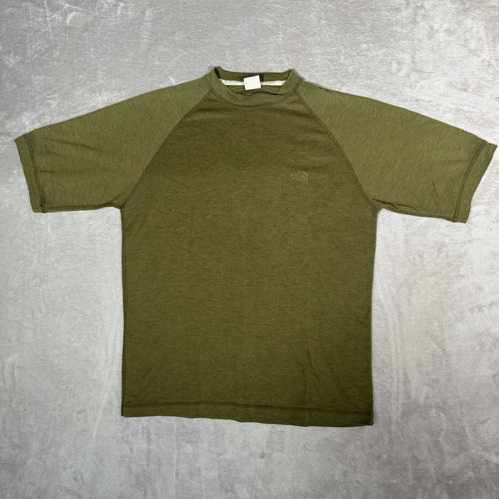 The North Face Mens Olive Green Raglan Shirt Outdoor Hiking Base Layer Tee M